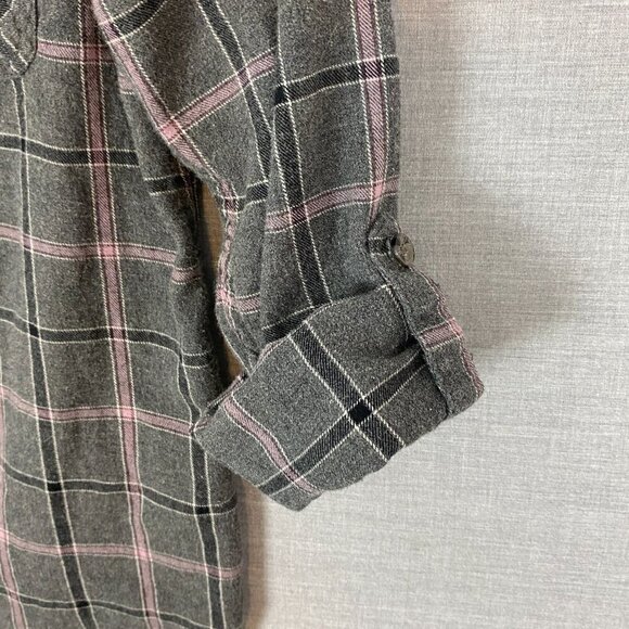 WindRiver Flannel Shirt Roll Tab Sleeves Cotton Sz Med Grey Pink Plaid - Picture 6 of 10